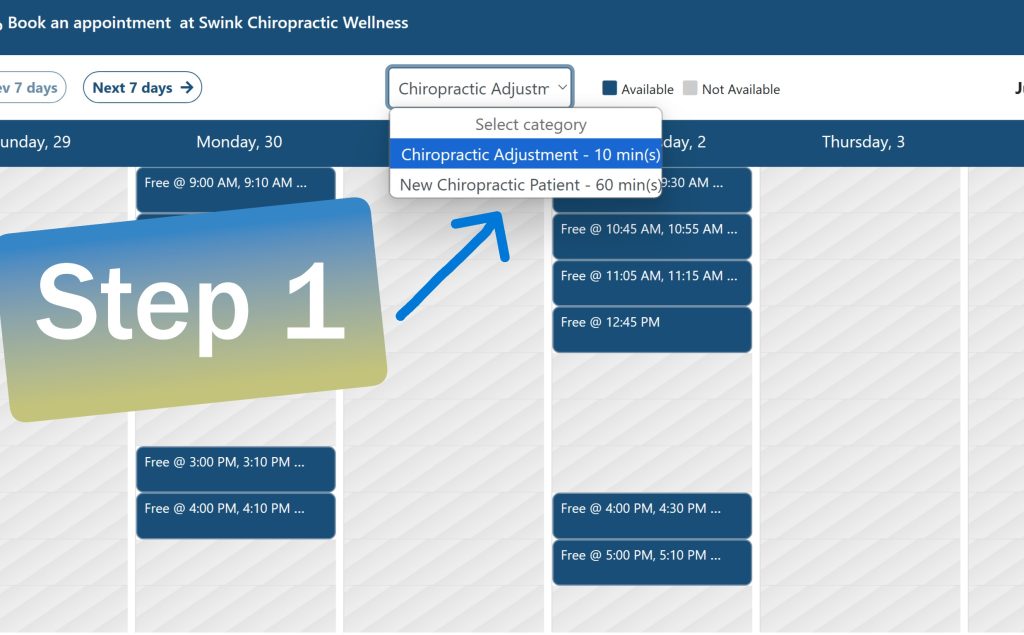 a screenshot of step 1 of online scheduling